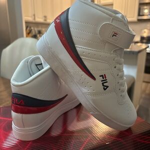 Fila White Sneakers with Red and Blue Accents